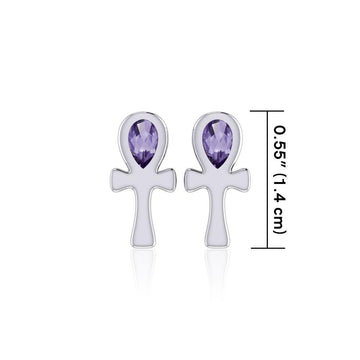 The cross of life ~ Sterling Silver Ankh Post Earrings with Gemstone TE2026 - Jewelry